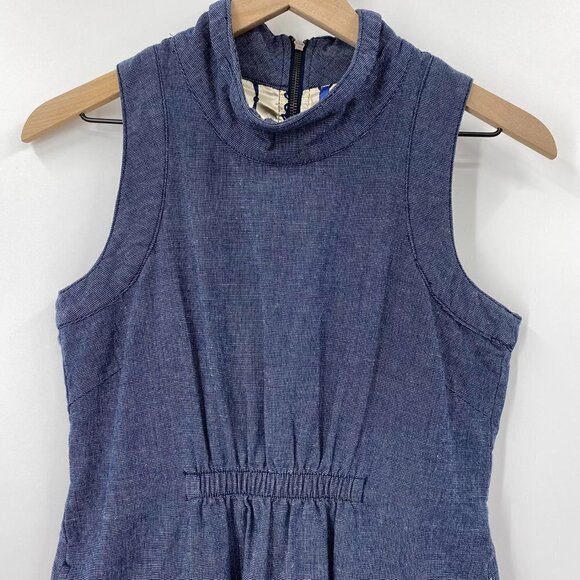 Anthropologie Blue Chambray Denim Sleeveless Cowl Neck Mini Dress Size Small - Picture 2 of 11